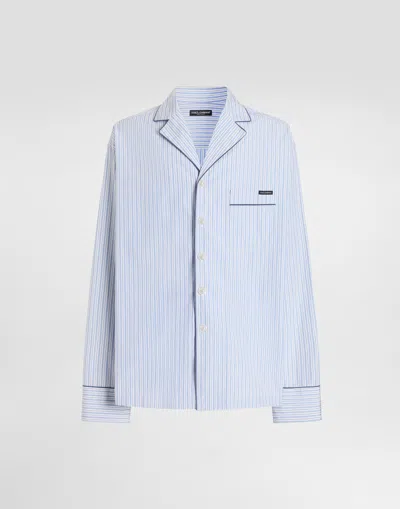 Dolce & Gabbana Striped Poplin Vanity Shirt In Blue