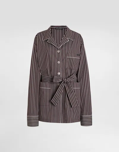 Dolce & Gabbana Striped Poplin Vanity Shirt In Brown