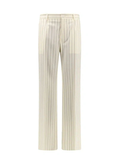Dolce & Gabbana Striped Pressed Crease Trousers In White