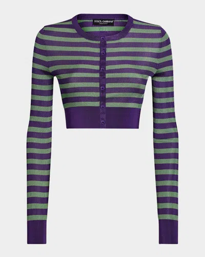 Dolce & Gabbana Striped Rib Crop Crewneck Cardigan