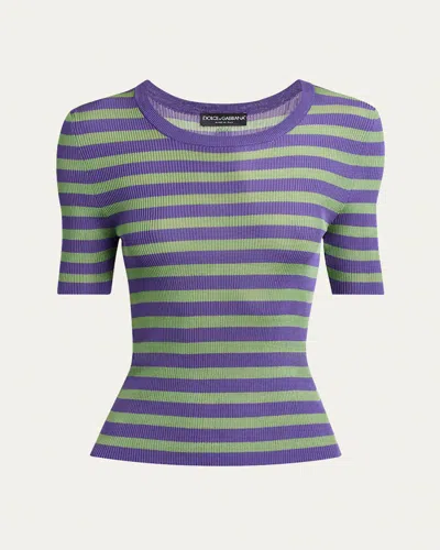 Dolce & Gabbana Striped Rib Short-sleeve Top In Multi