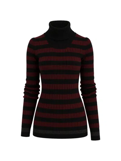 Dolce & Gabbana Striped Wool Turtleneck Fitted Pullover Sweater In Black