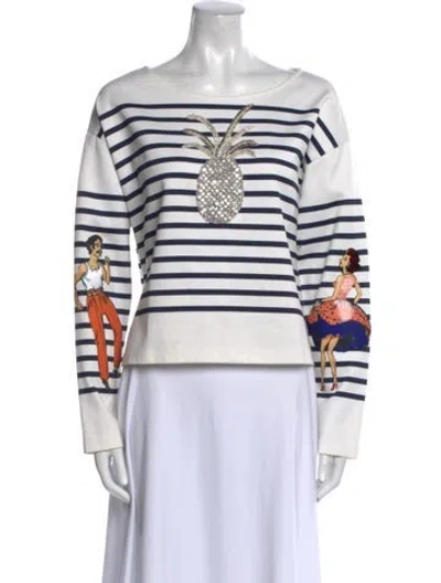 Pre-owned Dolce & Gabbana Striped Scoop Neck Sweatshirt In White