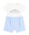 Dolce & Gabbana Striped Seersucker And Jersey Romper Suit In White