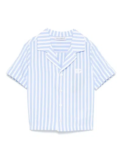 Dolce & Gabbana Babies' Striped Seersucker Shirt In Blue