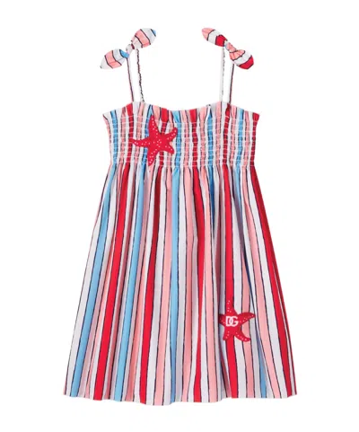 Dolce & Gabbana Kids' Striped Shirred Cotton Dress In Brown