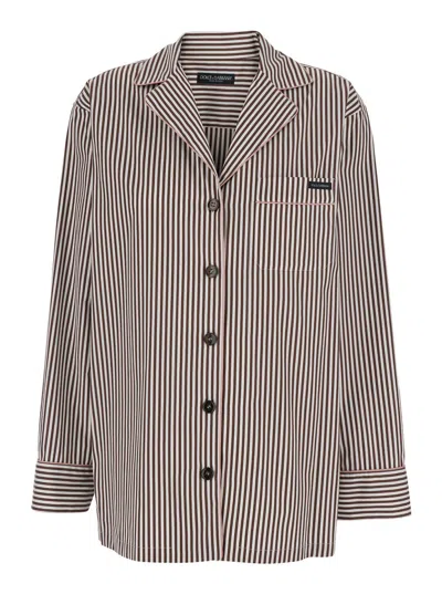 Dolce & Gabbana Brown Striped Shirt Striped Shirt With Classic Collar And Long Sleeves For Men