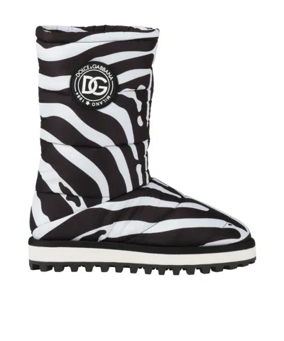 Dolce & Gabbana Zebra-print Padded Nylon Snow Boots In Black