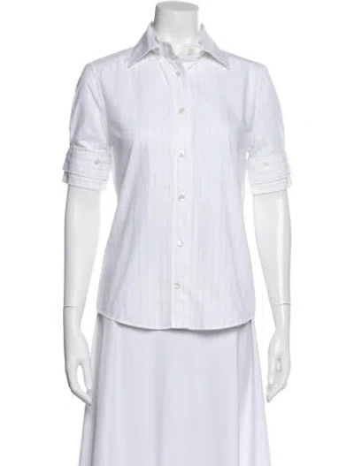 Pre-owned Dolce & Gabbana Striped Short Sleeve Button-up Top In White