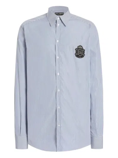 Dolce & Gabbana Striped Short Sleeve Shirt For Men In Blue
