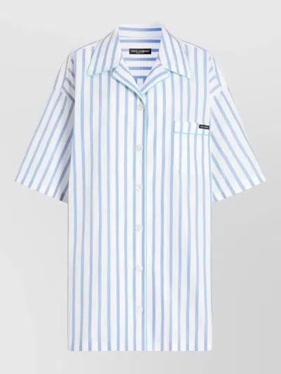 Dolce & Gabbana Striped Short Sleeve Shirt Notch Lapels Pocket In Blue