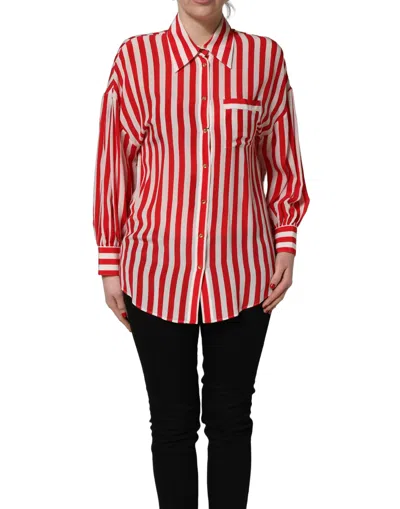 Dolce & Gabbana Striped Silk Blouse In Red