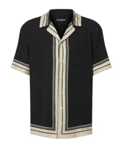 Dolce & Gabbana Striped Silk Bowling Shirt In Black