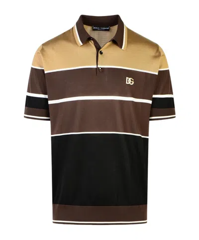DOLCE & GABBANA DOLCE  GABBANA LOGO EMBROIDERED STRIPED POLO SHIRT