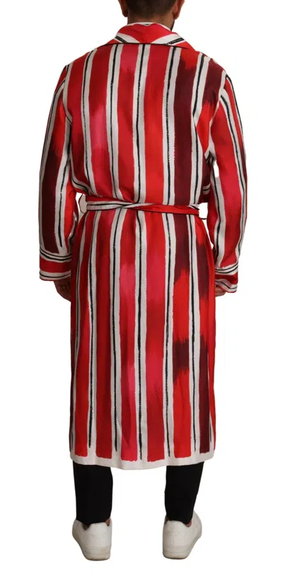 Dolce & Gabbana Striped Silk Robe In Red