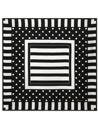 Dolce & Gabbana Striped Silk Scarf In Black