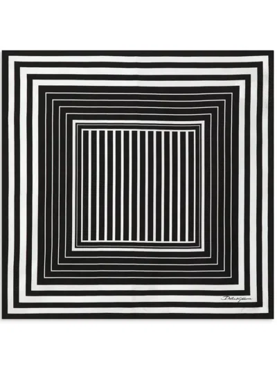 Dolce & Gabbana Striped Silk Scarf In Black