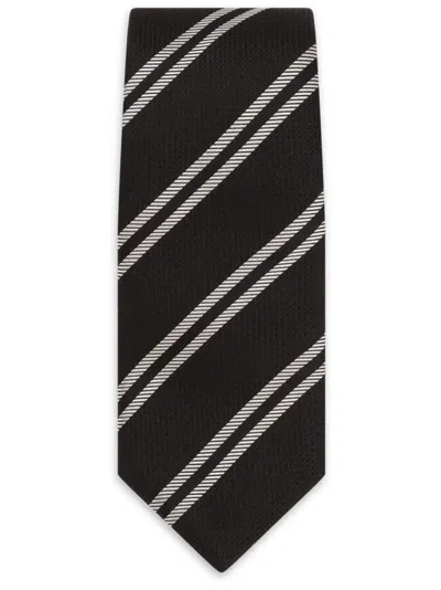 Dolce & Gabbana Striped Silk Tie In Black