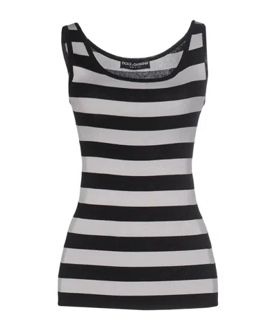 Dolce & Gabbana Striped Silk Tops In Black