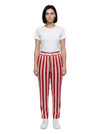 Dolce & Gabbana Striped Silk Trousers In Red