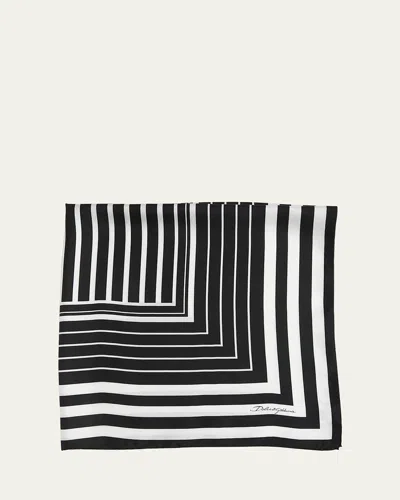 Dolce & Gabbana Striped Silk Twill Square Scarf In Black