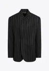 Dolce & Gabbana Pinstripe Wool Blend Single Breasted Coat In Black