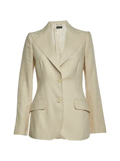 Pre-owned Dolce & Gabbana Striped Single-breasted Blazer In Neutral