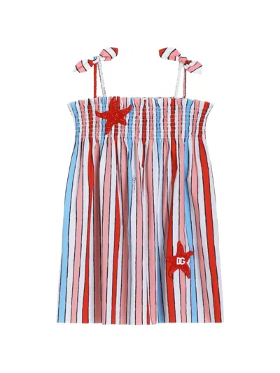 Dolce & Gabbana Kids' Striped Starfish Dress In Brown