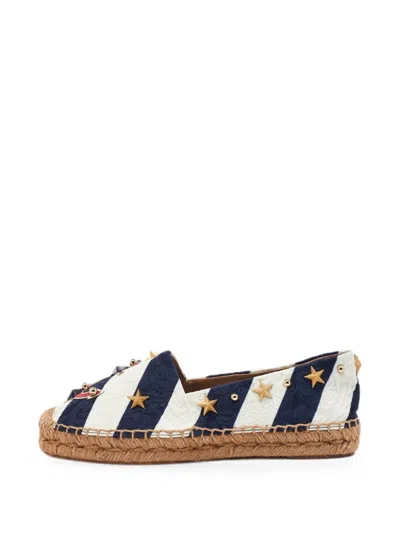Pre-owned Dolce & Gabbana Striped Star-studded Espadrilles In Blue