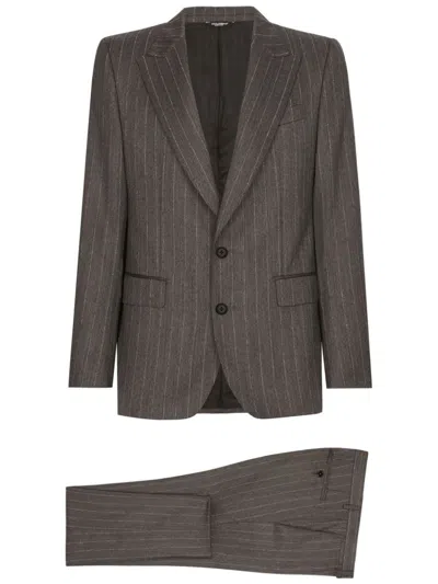 Dolce & Gabbana Striped Suit In Grey