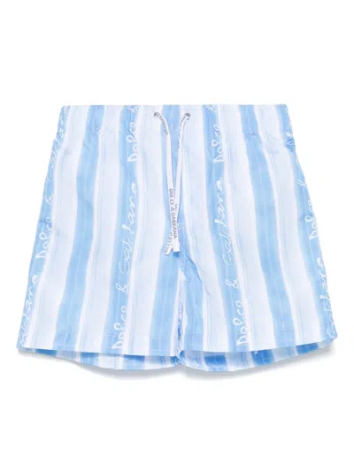 Dolce & Gabbana Babies' Striped Swim Shorts In Blue