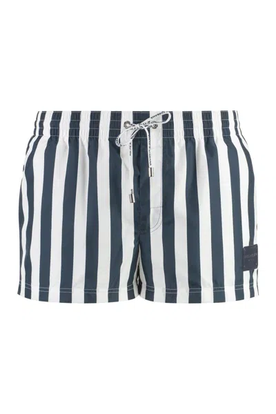 Dolce & Gabbana Vertical-stripe Printed Swim Shorts In Blue