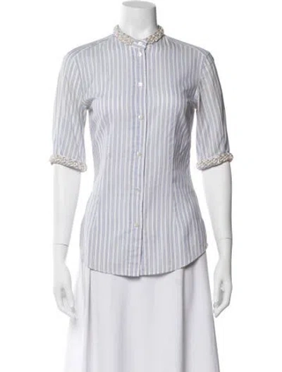 Pre-owned Dolce & Gabbana Striped Three-quarter Sleeve Button-up Top In Neutral