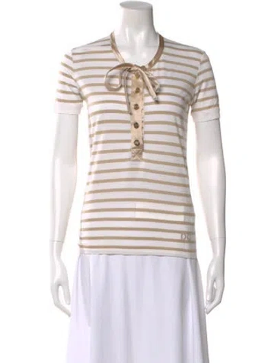 Pre-owned Dolce & Gabbana Striped Tie Neck T-shirt In White
