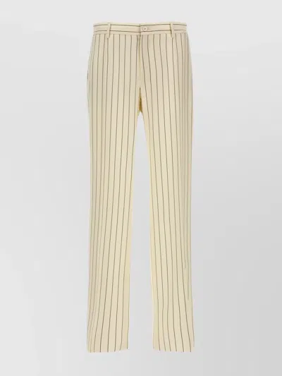 Dolce & Gabbana Striped Trousers With Belt Loops And Pockets In Neutral