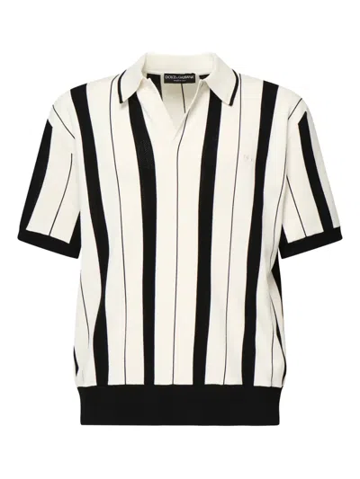 Dolce & Gabbana Striped V-neck T-shirt In Black