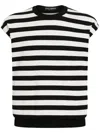 Dolce & Gabbana Black And White Sleeveless Top With Round Neck And All-over Strpied Motif