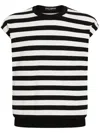 Dolce & Gabbana Black And White Sleeveless Top With Round Neck And All-over Strpied Motif In Black