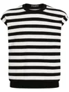 Dolce & Gabbana Black And White Sleeveless Top With Round Neck And All-over Strpied Motif In White