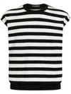 Dolce & Gabbana Black And White Sleeveless Top With Round Neck And All-over Strpied Motif In White