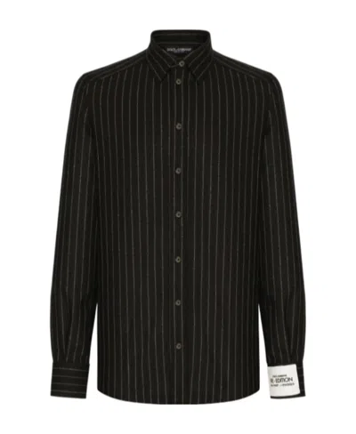Dolce & Gabbana Striped Virgin-wool Shirt In Black