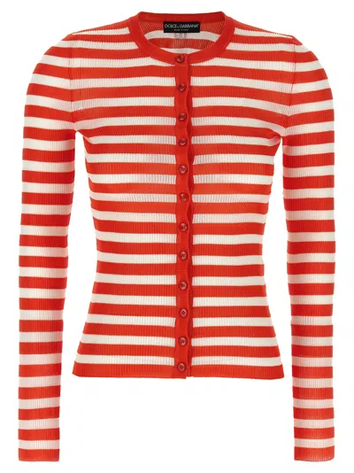 Dolce & Gabbana Striped Viscose Cardigan In Red