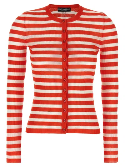 Dolce & Gabbana Striped Viscose Cardigan In Red