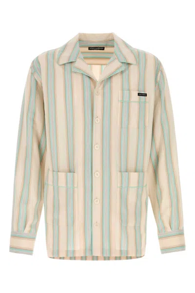 Dolce & Gabbana Striped Viscose-nylon-silk Shirt In Neutral