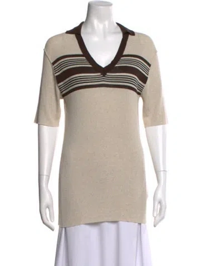 Pre-owned Dolce & Gabbana Striped V-neck Polo In Neutral