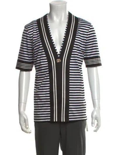 Pre-owned Dolce & Gabbana Striped V-neck T-shirt In Black