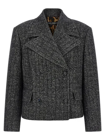 DOLCE & GABBANA STRIPED WOOL BLAZER BLAZERS WHITE/BLACK