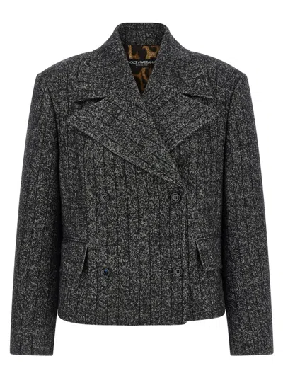 Dolce & Gabbana Striped Wool Blazer In Gray