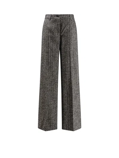 Dolce & Gabbana Striped Wool Blend Trousers In Gray