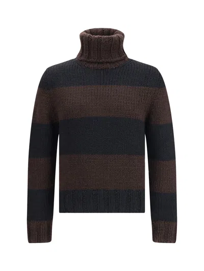 Dolce & Gabbana Striped Wool-blend Turtleneck In Brown